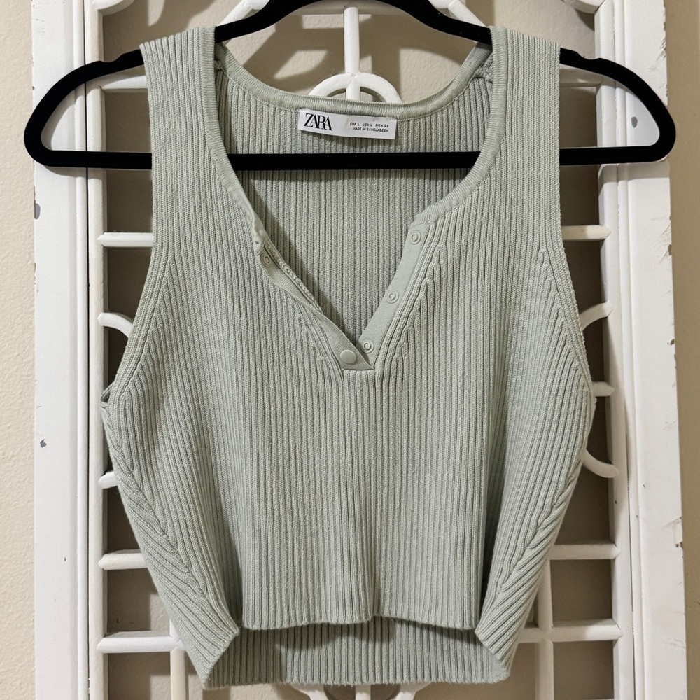 Zara Mint Green Ribbed Crop Top
